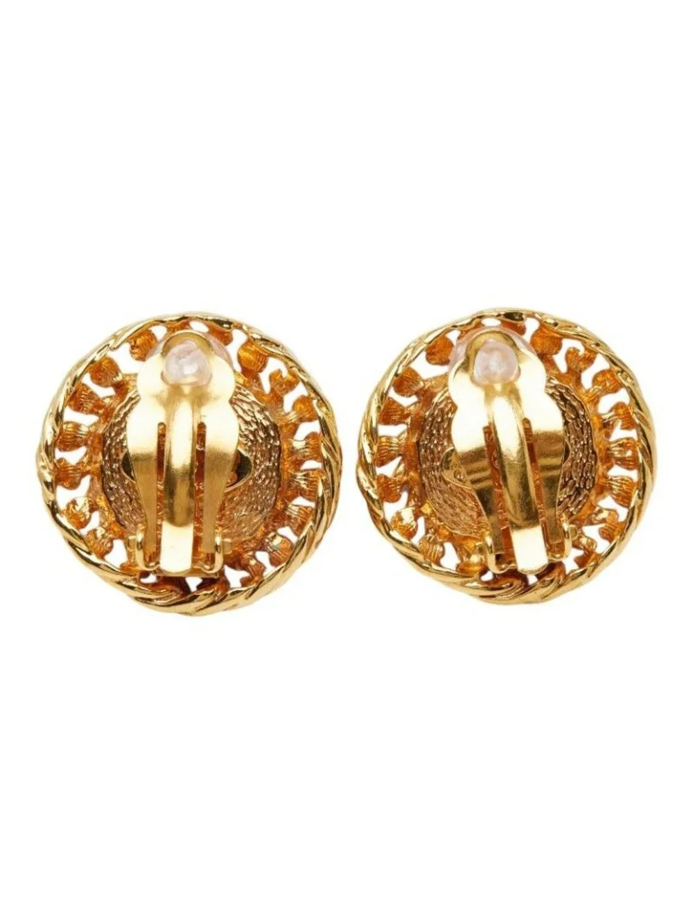 Chanel Gripoix Vintage Round Earrings Gold Red Plated Glass